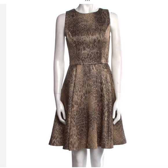 Monique Lhuillier Mini Dress Leopard print Iridescent Jacquard Mobwife Sz 8 - Picture 2 of 16